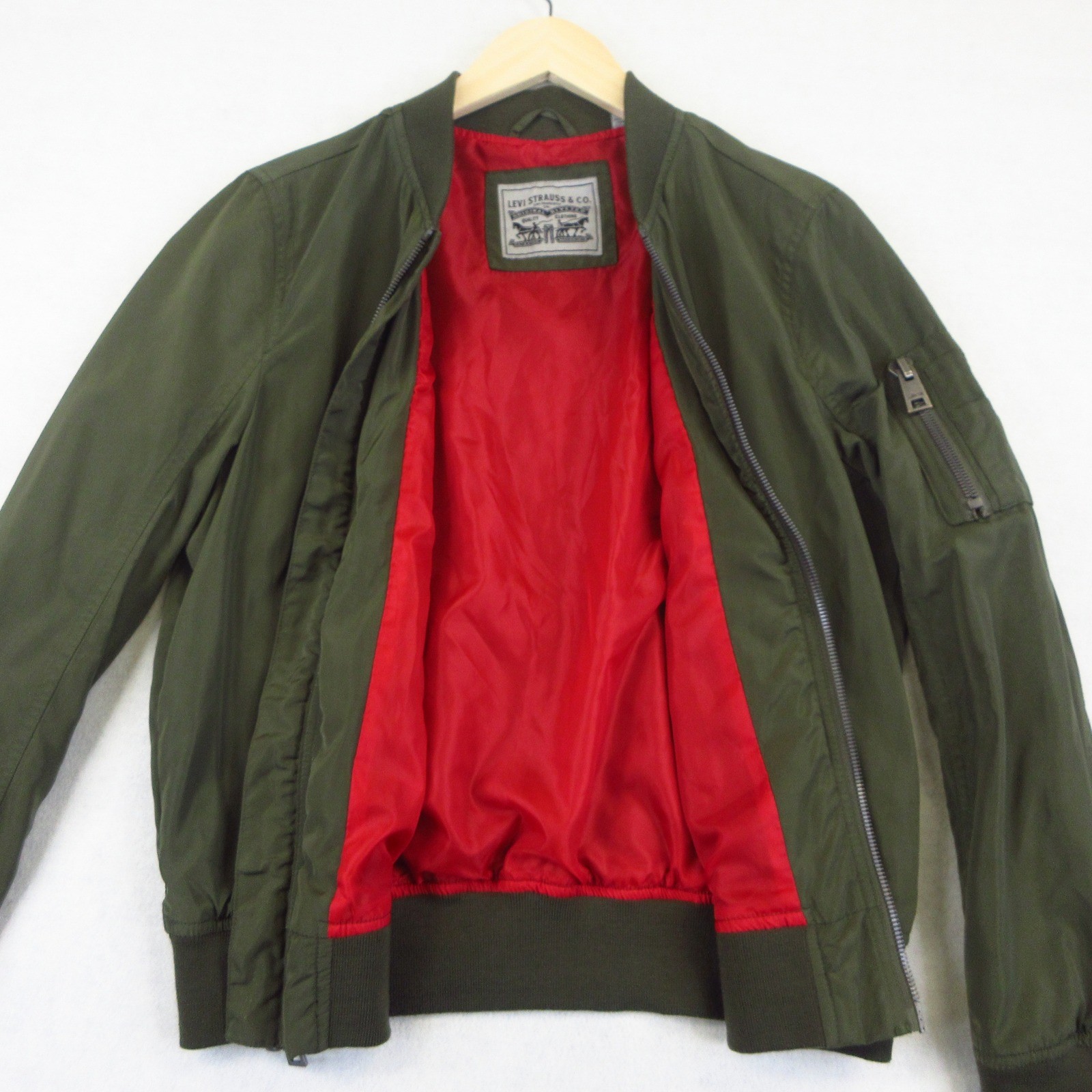 Levis Bomber Jacket Womens L Green MA-1 Style Zip Up Utility Lightweight EUC image 4