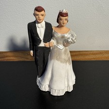 Vintage 1940s Bride Groom Cake Topper Caucasian Brunette Wedding