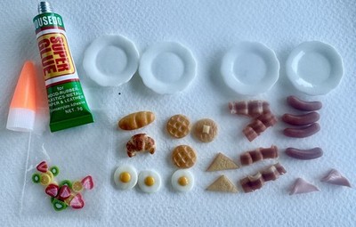Miniature Set DIY Kit Breakfast Craft Clay Food Fruit Slice Bread Bacon Egg Glue