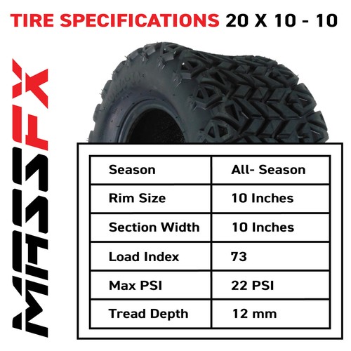MASSFX SL 20x10-10 Front/Rear Golf Cart Tire, QUAKE Black Wheel 10x7 4/101.6 2pk - Picture 3 of 9
