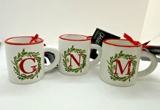 The Christmas Shoppe Monogram Letter G, N, M Wreath/Tree Mini Mug Ornament, 3"