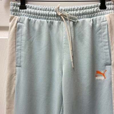 PumaxNYC Women's Sz M Frosty Blue Iconic T7 Drawstring Logo Casual Track Pants