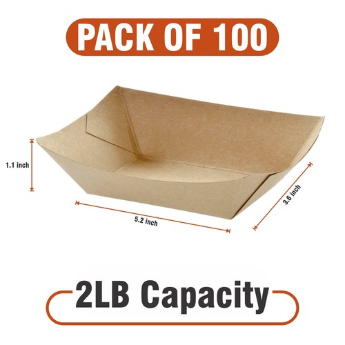 2lb Natural Kraft Paper Food Trays - Pack of 100ct - Picture 4 of 4