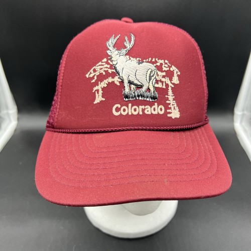 Vintage COLORADO Nissin 80’s Burgundy Mesh SnapBack Elk Outdoors Trucker Hat Cap - Picture 1 of 8