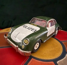 VTG 1960s Green Joustra Porsche 356B Polizei Police Car Tin Friction Toy WORKS