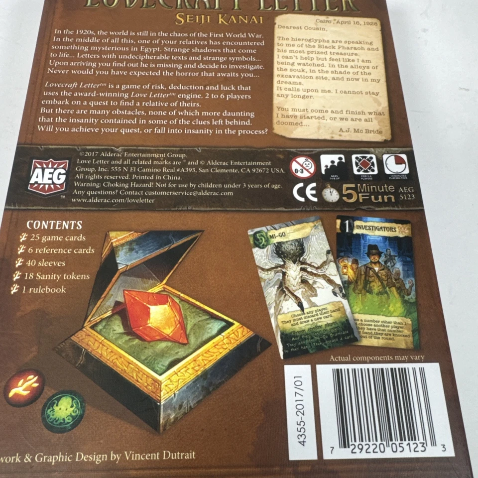 Lovecraft Letter Love Letter Game Seiji Kanai 2017 AEG Complete Game Boxed - Image 2 of 4