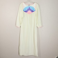Vtg Natori Saks House Dress Gown Robe Velour Ivory Embroider Pullover