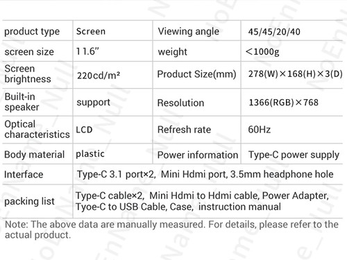 11.6'' Monitor 1366X768 Lcd Display TFT Game Monitor for Pc Raspberry Pi Laptop - 第 14/15 張圖片