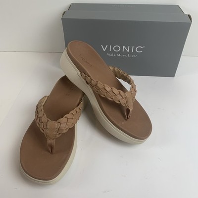 Vionic Kenji Braided Platform Flip Flops Thong Sandals Beach Women s  8 Macaroon