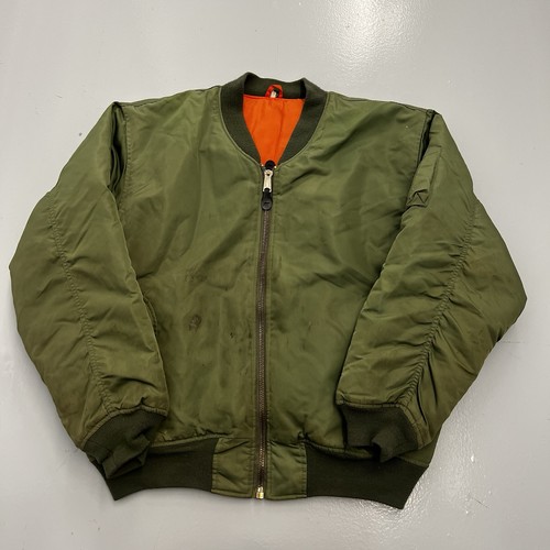 Vintage USAF MA-1 Flight Bomber Jacket Green Reversible Orange Zip Mens Size 2XL