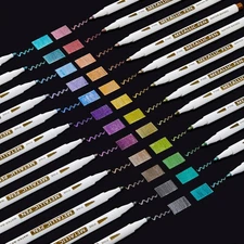 Fine Tip Metallic Markers - 24 Colors - Works Great on Black Paper, Scrapbooks