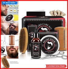 Beard Grooming Kit for Men Gift Set Oil Balm Brush Comb Scissors Trimming