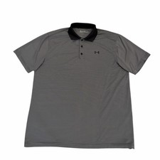Under Armour Polo Heatgear Golf Mens XL Striped Black Gray Loose Short Sleeve