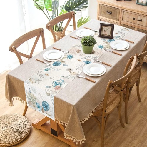 Blue Beach Table Runner Tropical Ocean Coastal Table Runners Seashell Burlap ... - Picture 3 of 6