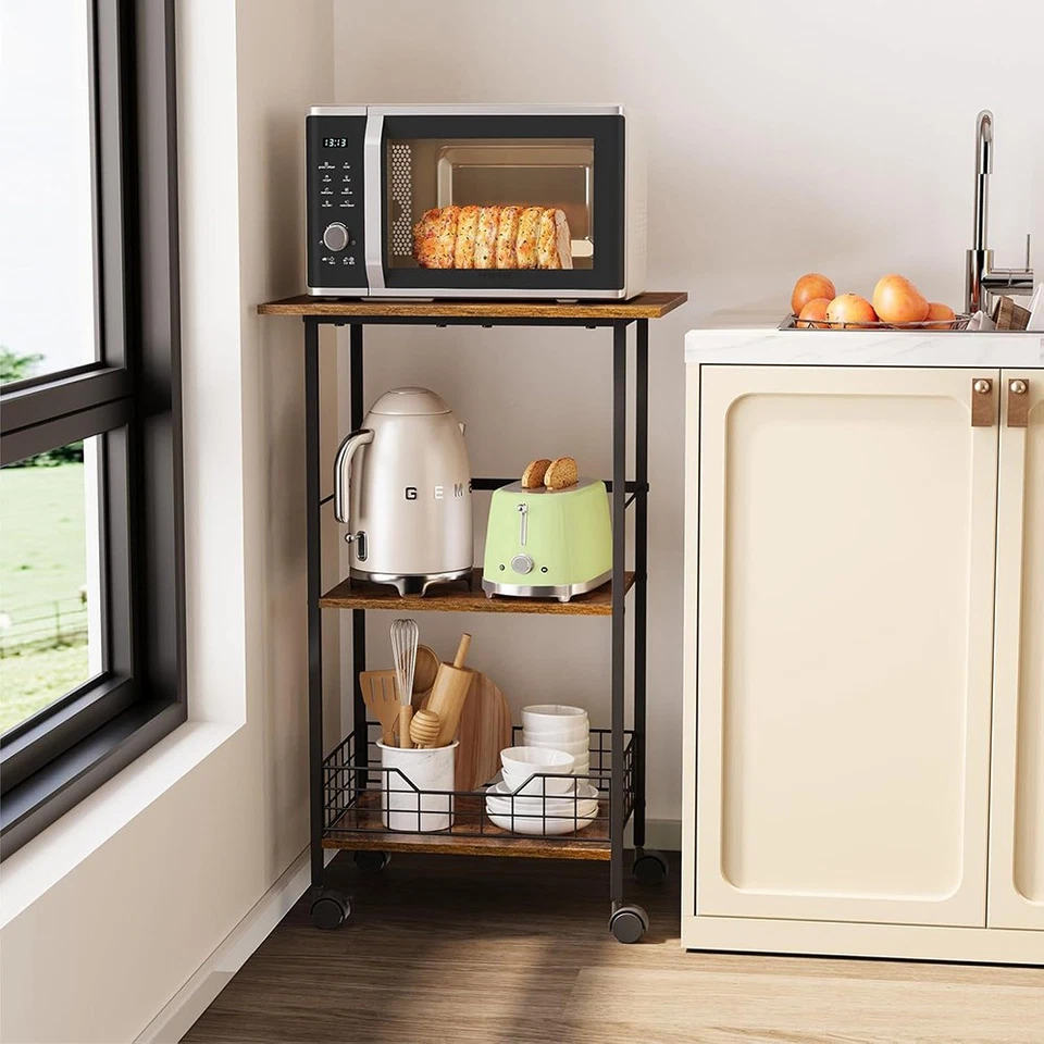 Carro de madera rodante isla de cocina carro comedor estante de almacenamiento freer estante de pie Foto 3 de 4