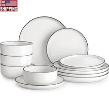 Durable 12 Piece Dinnerware Set Porcelain Microwave Dishwasher Safe Easy Clean