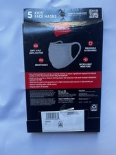 Hanes 5PK Face Masks Kids Ages 5-12 100 Cotton Reusable Washable Grey