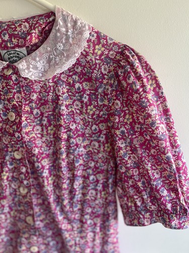 VTG Laura Ashley Floral Midi Dress Lace Peter Pan Collar Short Sleeves Sz7 - Picture 5 of 15