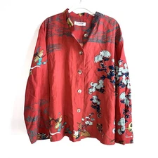 Citron of Santa Monica Women's Asian Style Blouse Red Size XL Top