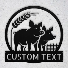 Custom Farmhouse Pigs Metal Sign Personalized Rustic Farm Home Decor Art Gift