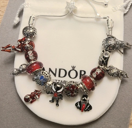 Pandora Adjustable Charm Bracelet With Charms Marvel Spiderman Theme NWOT - Picture 1 of 3