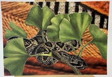 ACEO Art Card Original: Surrealist Cut Paper Collage: Snake & Ginkgo Plant