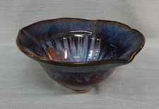 Blue and Brown Drip Glaze Pottery Bowl by Bill Campbell