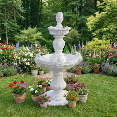  Springbrunnen Froschbrunnen 155 cm Weiß mit 2 Pumpen Gartenbrunnen BLACKFORM