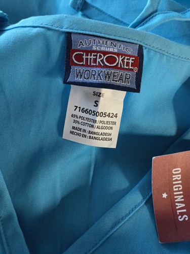 NWT-Cherokee Scrub Top size S-Turquoise Blue V-Neck- Chest 21"/L 28" - Picture 4 of 5