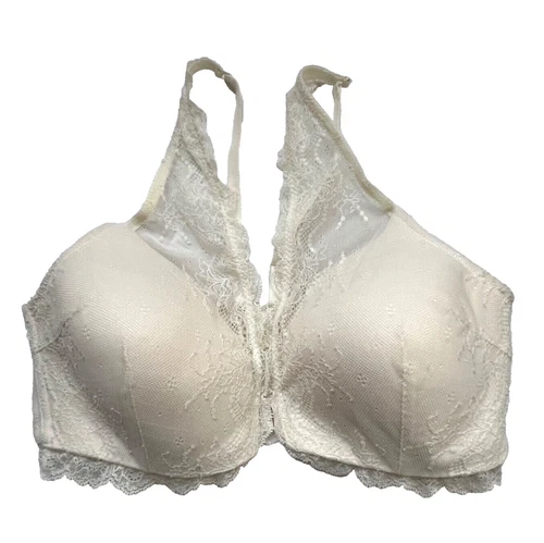 Spanx Bra Four Play Front Close Size L Ivory Lacy Wirefree