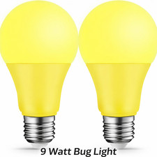 LED Bug Light Bulb Yellow 2 Pack 9W E26 Outdoor Porch Patio A19