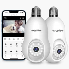 LaView 4MP Bulb Security Camera 2.4GHz,360° 2K Cameras White 