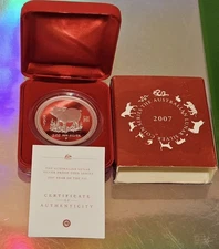2007 Australia Perth Mint PIG $2 Lunar Series 1 -2oz Silver Proof Coin Box & COA