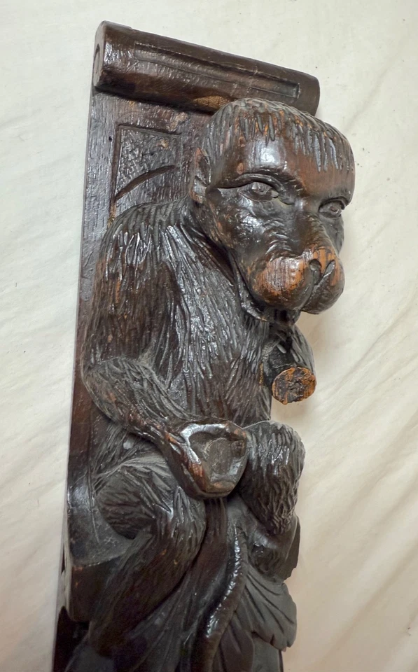 Grande Antiguo 1800 Figura Mono Escultura Arquitectura Salvamento Pared Estatua Foto 3 de 4