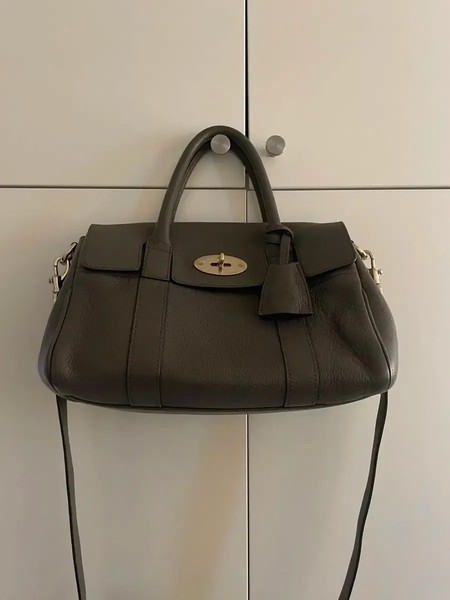 Mulberry Top Handle Bag Small Bayswater Satchel Shoulder Strap Gray Leather Used