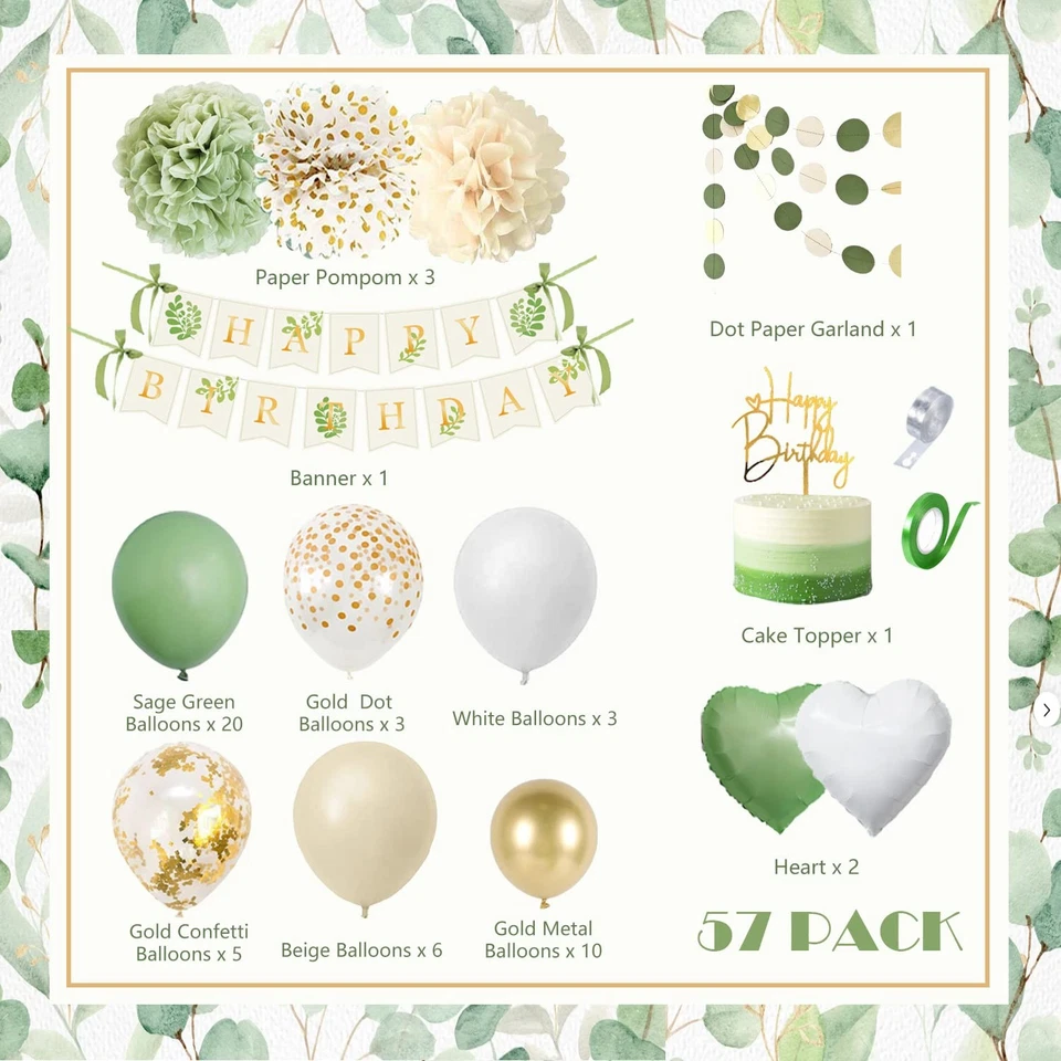 Décorations Anniversaire, Vert Or Ballon, Bannière Joyeux Anniversaire - Photo 2/4