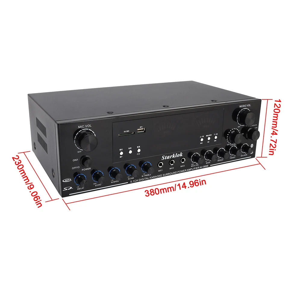 Amplificador de potencia HiFi estéreo pico 3000 W amplificador de subwoofer de alta potencia de 5,1 canales Foto 2 de 4