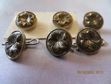 6 Vintage Small Brass  Buttons 1/2" Flower design with hairpin shanks