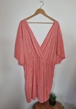 RIVER ISLAND Plus Size 24 Pink Coral Plisse Dress Kaftan Style NEW BNWOT
