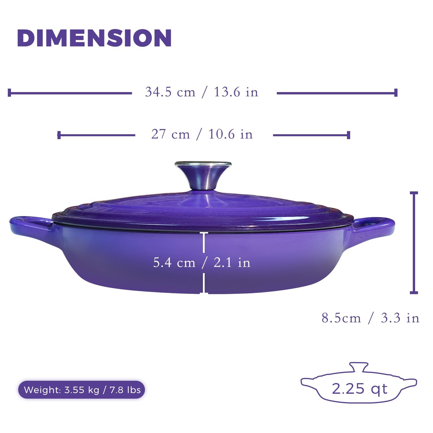 Braiser Enameled Cast Iron Braiser 2.25 qt Braiser Pan with Lid Purple Shallo...