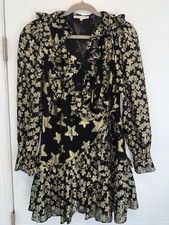 LoveShackFancy Findlay Metallic Black Gold Star Ruffle Wrap Dress Size 4 NEW