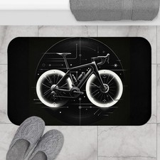 Modern Bike Bath Mat   Futuristic Cycling Art, Non-Slip Bathroom Decor
