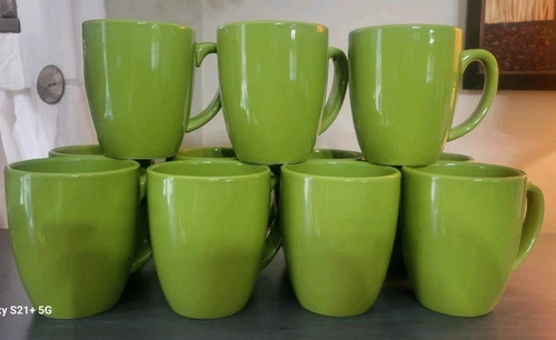 Set 11 Retro 12oz  Lime Green Corelle Coordinates Stoneware Coffee Tea Mugs