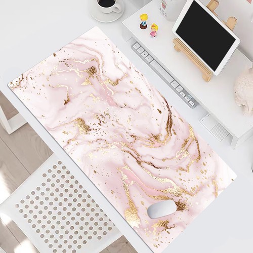 Tapis de bureau souris en marbre rose pastel et or pour clavier tapis de bureau 31,5 x 15,7 pouces - Photo 4/6