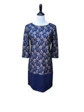 Luxology Blue Lace Sheath Dress SIZE 6 3/4 Sleeves Solid Hemline Mixed Media