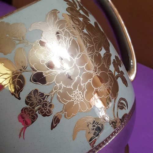 Vintage Sadler blau grün Glanzgeschirr 5" Silber Blumen Krug Milchkännchen - Bild 21 von 24