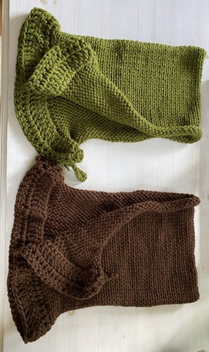 Set Kapuzen Mützen braun + kiwigrün Strick Unikat handmade Etsy Neu! - Bild 4 von 4