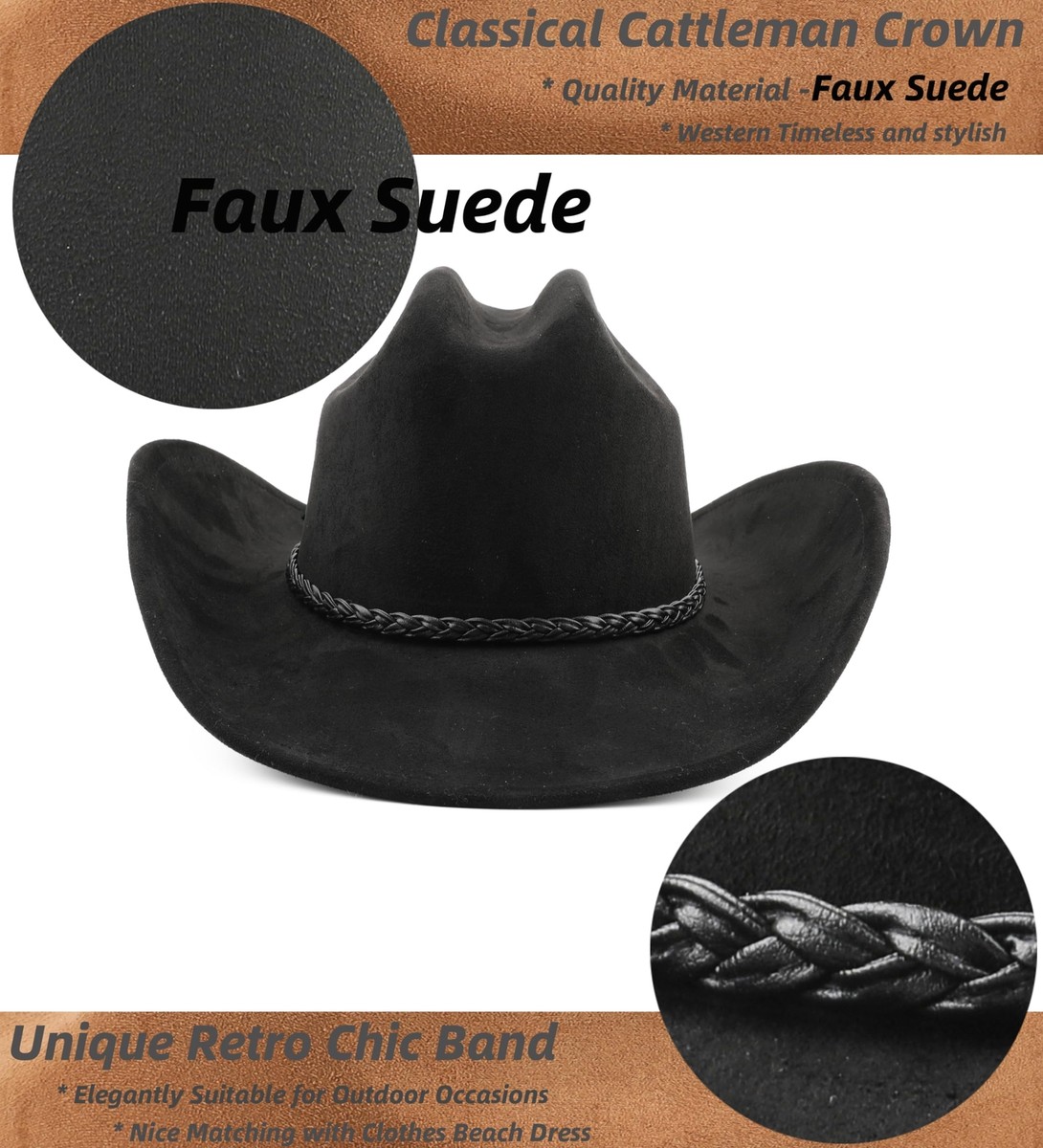 9881 Cowboy Hat For Women And Men Wide Brim Western Cowgirl Hat (us, Alpha, Cowgirl Cowboy Hats for Women Men Wide Brim Western Hat  main image 4