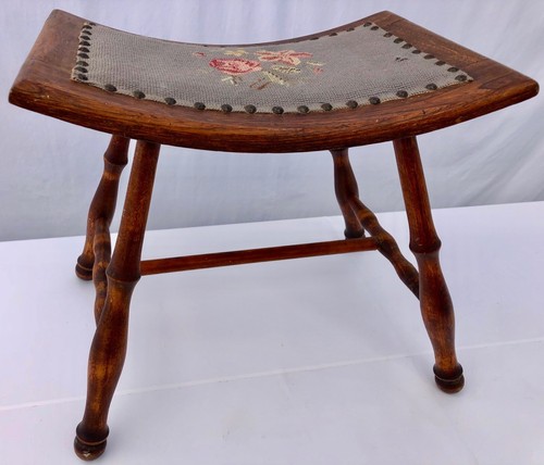 "Point De Croix" Embroidered Wooden Arched Bench, 20th Century