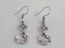 Silver Hello Kitty Drop Dangle Earrings 